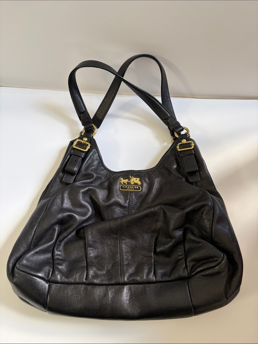 Coach Black Leather Shoulder Bag with Gold Logo